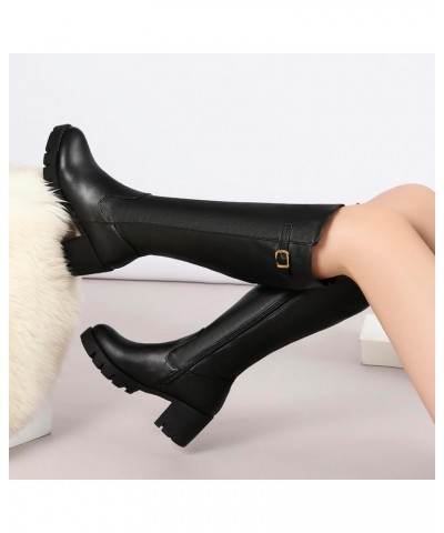 Women Round Toe Fashion Knee High Platform Boots Black Fur Lined $31.66 Boots