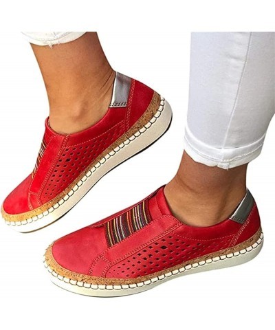 Sneakers for Women Slip On Low Cut Casual Walking Shoes Dressy Summer Comfort Fashion Platform Flats Loafers Lg-red $19.07 At...