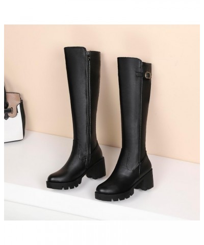 Women Round Toe Fashion Knee High Platform Boots Black Fur Lined $31.66 Boots