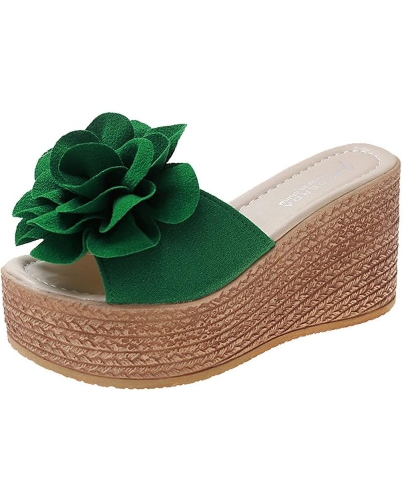 Fashion Spring And Summer Women Sandals Wedge Heel Flower Thick Sole Casual Slipper Socks for Women Grippers Fuzzy Green $11....