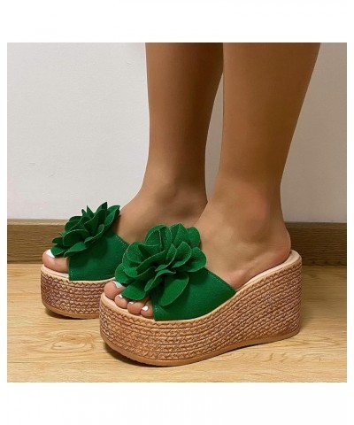 Fashion Spring And Summer Women Sandals Wedge Heel Flower Thick Sole Casual Slipper Socks for Women Grippers Fuzzy Green $11....