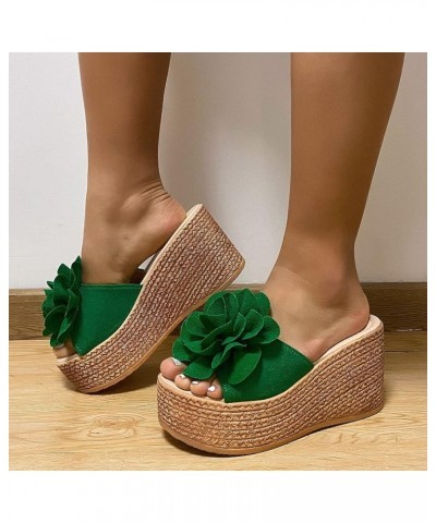 Fashion Spring And Summer Women Sandals Wedge Heel Flower Thick Sole Casual Slipper Socks for Women Grippers Fuzzy Green $11....