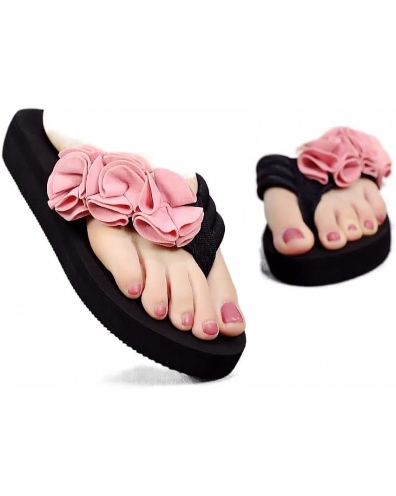 Flower Flip Flops Slippers Women Clip Toe Summer Beach Fashion Wedges Ladies Shoes Comfy Outdoor Slippers (Color : Black, Siz...