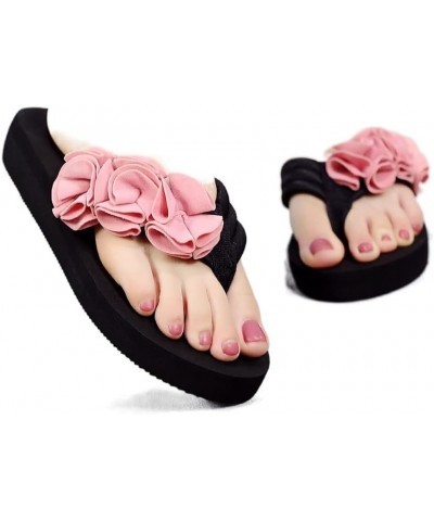 Flower Flip Flops Slippers Women Clip Toe Summer Beach Fashion Wedges Ladies Shoes Comfy Outdoor Slippers (Color : Black, Siz...