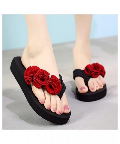 Flower Flip Flops Slippers Women Clip Toe Summer Beach Fashion Wedges Ladies Shoes Comfy Outdoor Slippers (Color : Black, Siz...