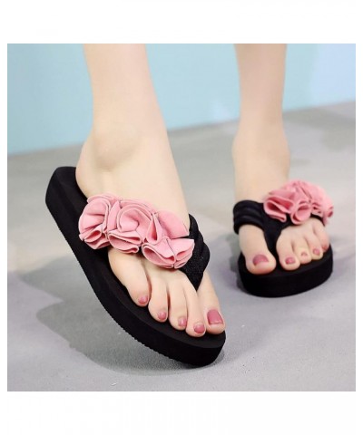 Flower Flip Flops Slippers Women Clip Toe Summer Beach Fashion Wedges Ladies Shoes Comfy Outdoor Slippers (Color : Black, Siz...