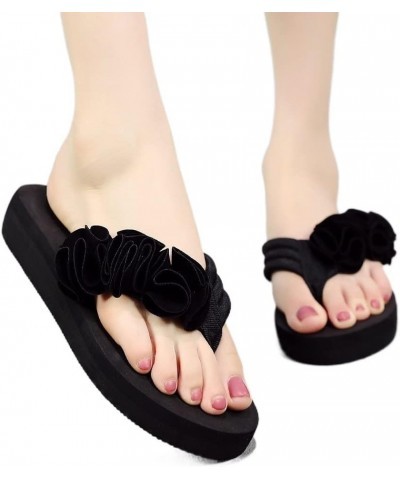 Flower Flip Flops Slippers Women Clip Toe Summer Beach Fashion Wedges Ladies Shoes Comfy Outdoor Slippers (Color : Black, Siz...