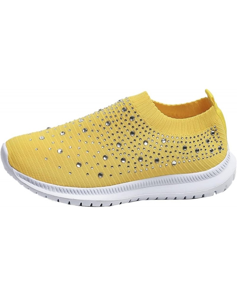 Women's Fashion Rhinestone Mesh Knit Slip On Sneaker Slip On Knitted Flats Work Shoes Flexible Lightweight Casual Easy Shoes ...