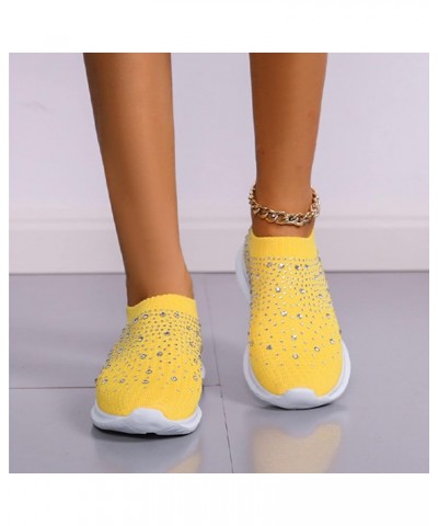 Women's Fashion Rhinestone Mesh Knit Slip On Sneaker Slip On Knitted Flats Work Shoes Flexible Lightweight Casual Easy Shoes ...