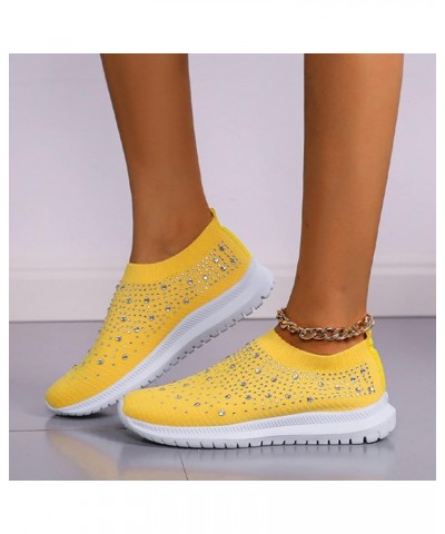 Women's Fashion Rhinestone Mesh Knit Slip On Sneaker Slip On Knitted Flats Work Shoes Flexible Lightweight Casual Easy Shoes ...