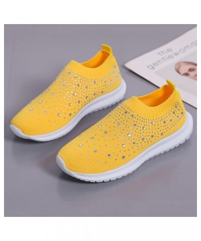 Women's Fashion Rhinestone Mesh Knit Slip On Sneaker Slip On Knitted Flats Work Shoes Flexible Lightweight Casual Easy Shoes ...