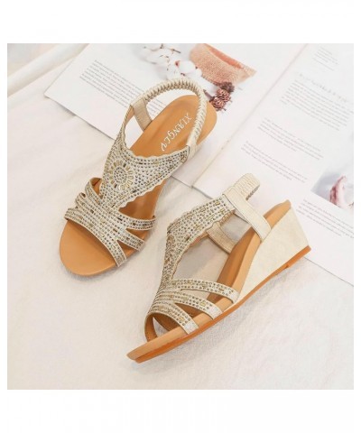 Women's Wedge Sandals Platform Sandals Elastic Strap Sandals Wedge Sandals for Women Comfortable Z 03-a $12.13 Athletic Shoes