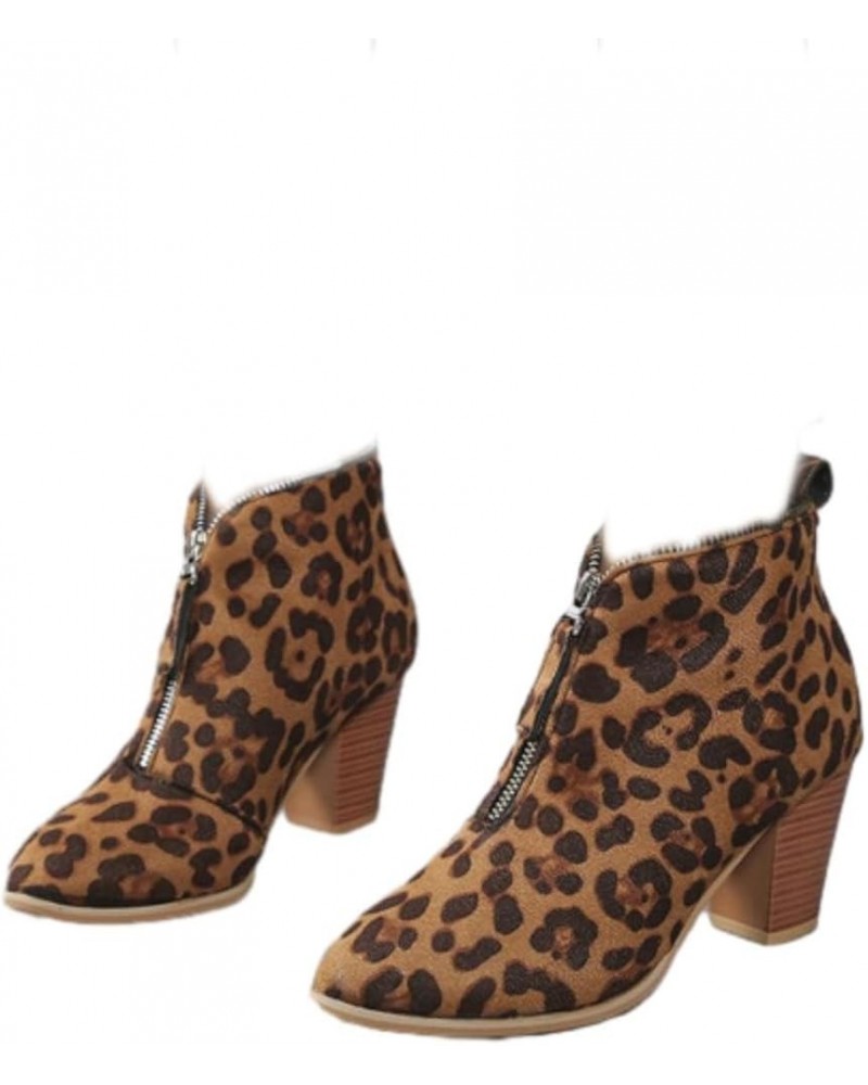 Women's Chelsea Pump Ankle Boots Closed Toe Stacked Mid Chunky Heel Booties Shoes Front Zipper Dress Booties Leopard $22.74 B...