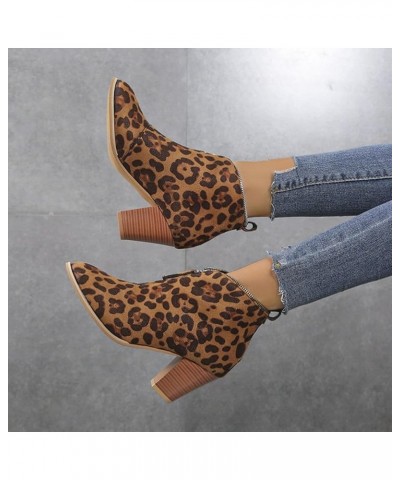 Women's Chelsea Pump Ankle Boots Closed Toe Stacked Mid Chunky Heel Booties Shoes Front Zipper Dress Booties Leopard $22.74 B...