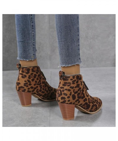 Women's Chelsea Pump Ankle Boots Closed Toe Stacked Mid Chunky Heel Booties Shoes Front Zipper Dress Booties Leopard $22.74 B...