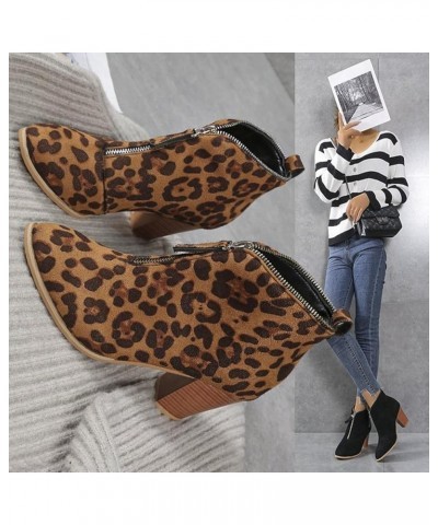 Women's Chelsea Pump Ankle Boots Closed Toe Stacked Mid Chunky Heel Booties Shoes Front Zipper Dress Booties Leopard $22.74 B...