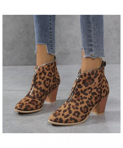 Women's Chelsea Pump Ankle Boots Closed Toe Stacked Mid Chunky Heel Booties Shoes Front Zipper Dress Booties Leopard $22.74 B...