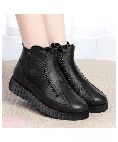 Fashion Women Solid Color Autumn Thick Sole Flat Zipper Short Booties Plush Keep Warm Winter Boots Heels for Black $19.85 Boots