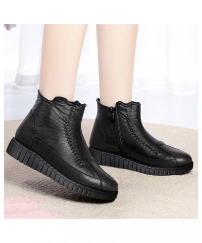 Fashion Women Solid Color Autumn Thick Sole Flat Zipper Short Booties Plush Keep Warm Winter Boots Heels for Black $19.85 Boots