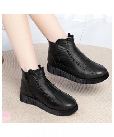 Fashion Women Solid Color Autumn Thick Sole Flat Zipper Short Booties Plush Keep Warm Winter Boots Heels for Black $19.85 Boots