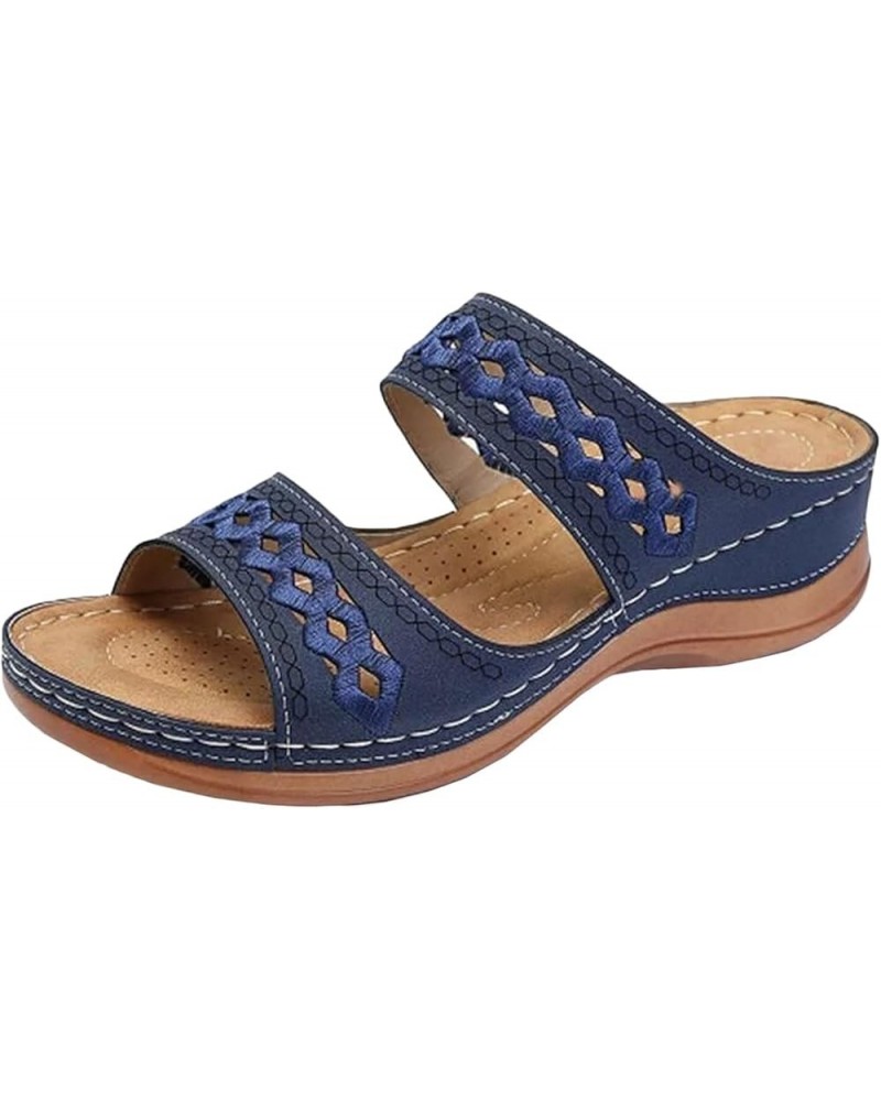 Women Sandals Embroidered Slip on Women's Open Toe Sandals Comfortable Large Size Flip Flop Slippers Women 6 Blue $8.66 Sandals