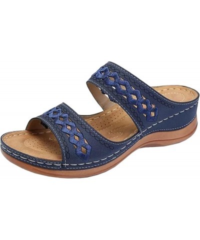 Women Sandals Embroidered Slip on Women's Open Toe Sandals Comfortable Large Size Flip Flop Slippers Women 6 Blue $8.66 Sandals