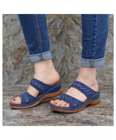 Women Sandals Embroidered Slip on Women's Open Toe Sandals Comfortable Large Size Flip Flop Slippers Women 6 Blue $8.66 Sandals