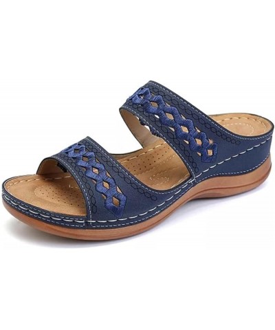 Women Sandals Embroidered Slip on Women's Open Toe Sandals Comfortable Large Size Flip Flop Slippers Women 6 Blue $8.66 Sandals