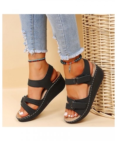 Heeled Sandals for Women Platform Espadrille Sandals High Heeled Open Toe Crossbands Walking Flip Flop Sandal 15-hyems-c-blac...