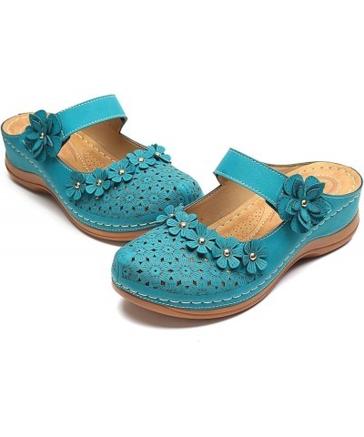 Women Solid Hollow Out Leather Wedge Sandals Comfortable Round Toe Slip on Wedges Slippers for Women Ladies Girls Sky Blue $1...