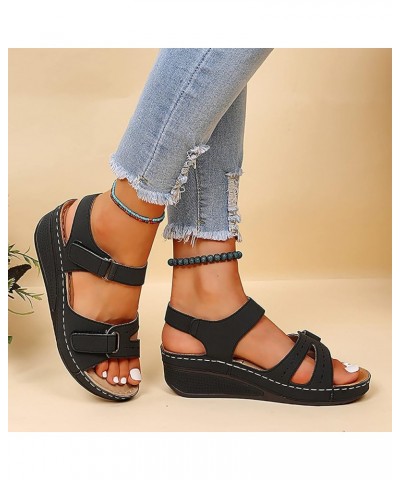 Heeled Sandals for Women Platform Espadrille Sandals High Heeled Open Toe Crossbands Walking Flip Flop Sandal 15-hyems-c-blac...