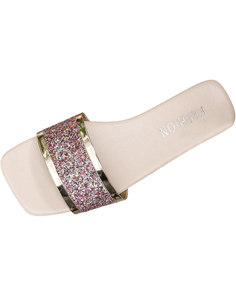 Women's Flat Sandals Sparkly Summer Beach Footbed Sandal Stretch Chunky Block Heels Pink $9.45 Outdoor Shoes