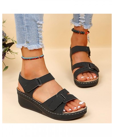 Heeled Sandals for Women Platform Espadrille Sandals High Heeled Open Toe Crossbands Walking Flip Flop Sandal 15-hyems-c-blac...