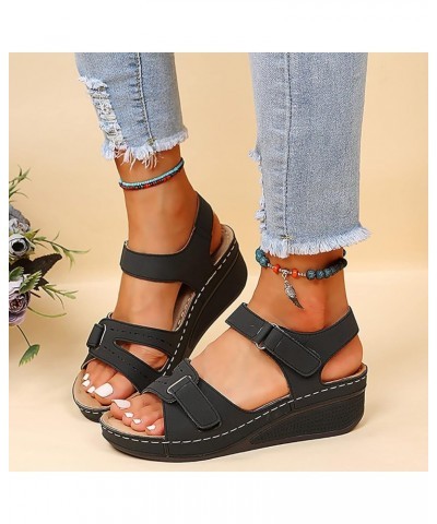 Heeled Sandals for Women Platform Espadrille Sandals High Heeled Open Toe Crossbands Walking Flip Flop Sandal 15-hyems-c-blac...