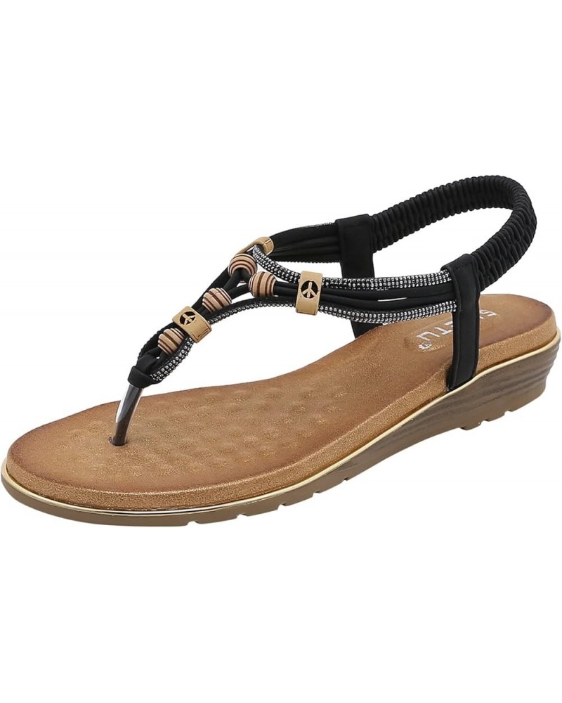 Womens Sandal Casuals Pattern Comfortable Flip Flop Elastic Bland Slip On Summer Dressy Sandal Black $14.08 Sandals