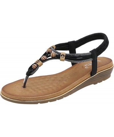 Womens Sandal Casuals Pattern Comfortable Flip Flop Elastic Bland Slip On Summer Dressy Sandal Black $14.08 Sandals