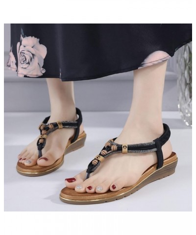 Womens Sandal Casuals Pattern Comfortable Flip Flop Elastic Bland Slip On Summer Dressy Sandal Black $14.08 Sandals