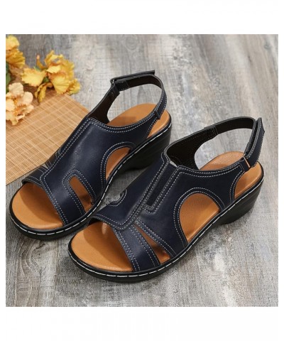 Women's Thick Sole Ankle Strap Sandals Summer Platform Casual Fish Mouth Sandals Comfortable Arch Support Wedge Faux Leather ...