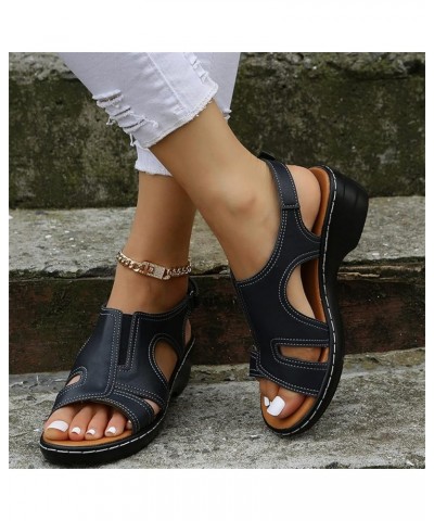 Women's Thick Sole Ankle Strap Sandals Summer Platform Casual Fish Mouth Sandals Comfortable Arch Support Wedge Faux Leather ...