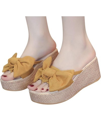 Fashion Roman Open Wedges Shoes Beach Sandals Womens Toe Butterfly-Knot Slippers Women's Warm House Slippers for Yellow $16.3...