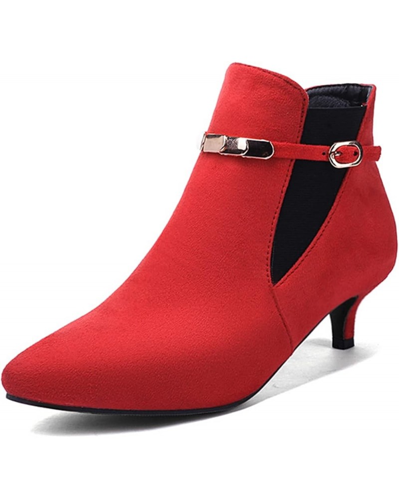 Women Pointed Toe Comfy Kitten Heel Ankle Boots Red 5 $29.09 Boots