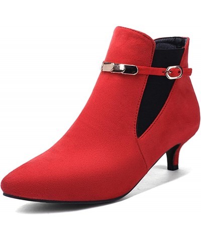 Women Pointed Toe Comfy Kitten Heel Ankle Boots Red 5 $29.09 Boots