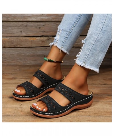 Black Flip Flop Sandals For Women Comfy Slippers Sandals Slides For Women Walking Sandals Women Flat Sandals C-black $10.05 S...