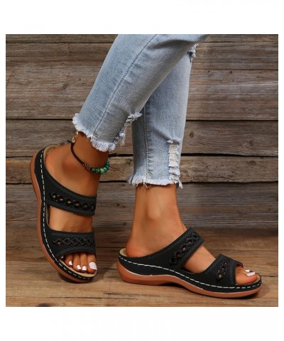 Black Flip Flop Sandals For Women Comfy Slippers Sandals Slides For Women Walking Sandals Women Flat Sandals C-black $10.05 S...