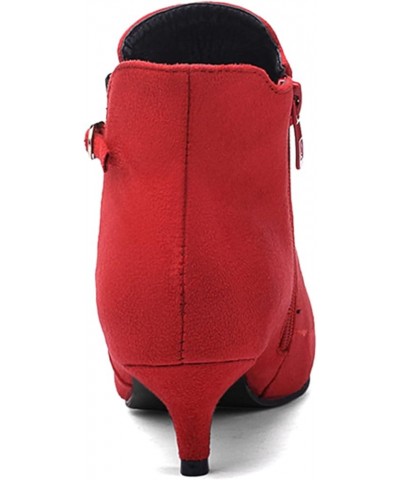 Women Pointed Toe Comfy Kitten Heel Ankle Boots Red 5 $29.09 Boots