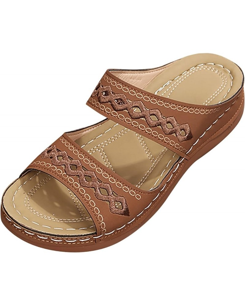 Flip Flops For Women Beach Non Slip Flat Sandals For Women Sandals Draco Slides Brown For Women Sandals Women Heels We 1-brow...