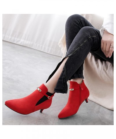 Women Pointed Toe Comfy Kitten Heel Ankle Boots Red 5 $29.09 Boots