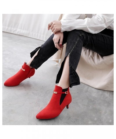 Women Pointed Toe Comfy Kitten Heel Ankle Boots Red 5 $29.09 Boots