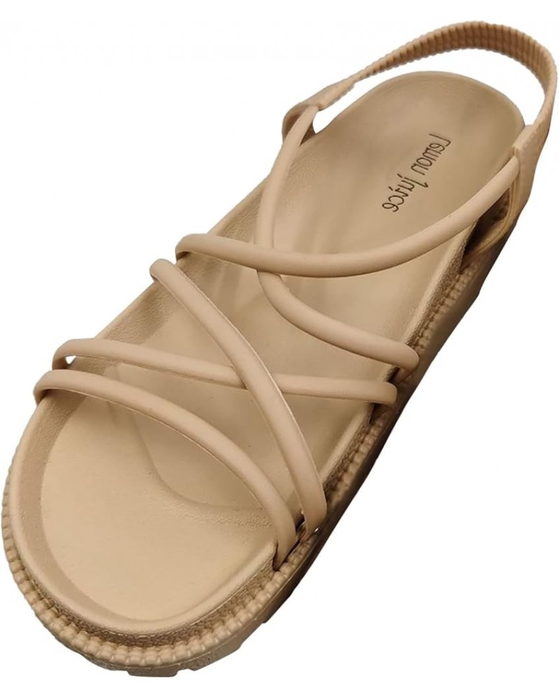 Women's Fashion Sandals New Roman Style Thick Bottom Fairy Style Beach Flat Sandals Cute Slide on Sandals Loose Khaki $13.82 ...