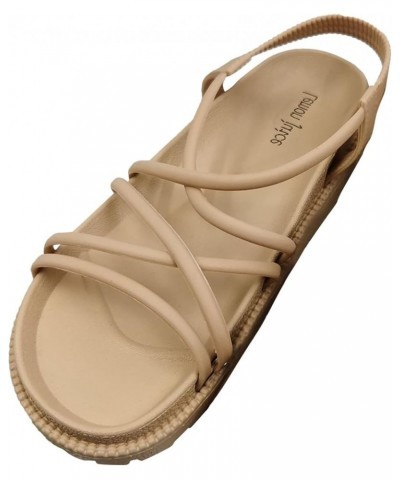 Women's Fashion Sandals New Roman Style Thick Bottom Fairy Style Beach Flat Sandals Cute Slide on Sandals Loose Khaki $13.82 ...